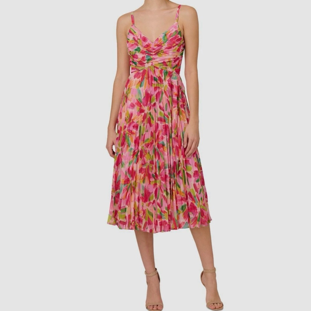 Adrianna Papell Pink Floral Midi Dress